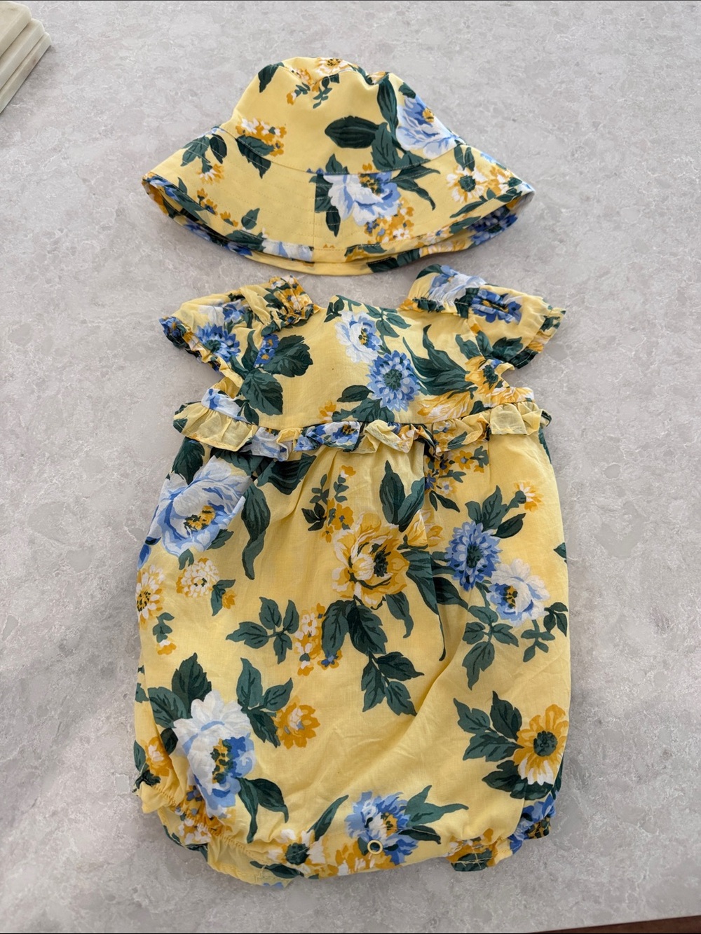 Janie and Jack Yellow Floral Baby Top with Green Leaf Print